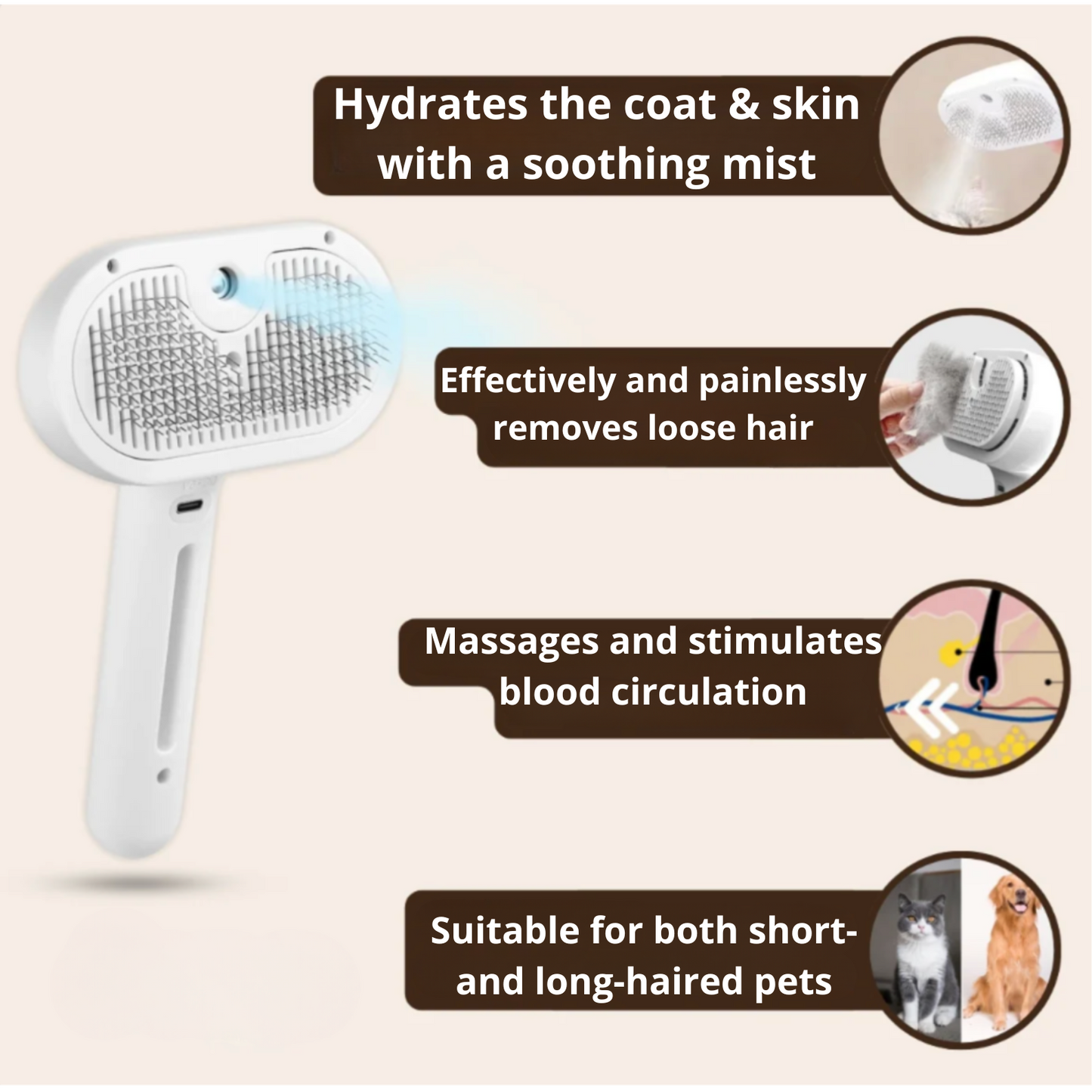 PetGlow- Pet Steam Grooming Brush