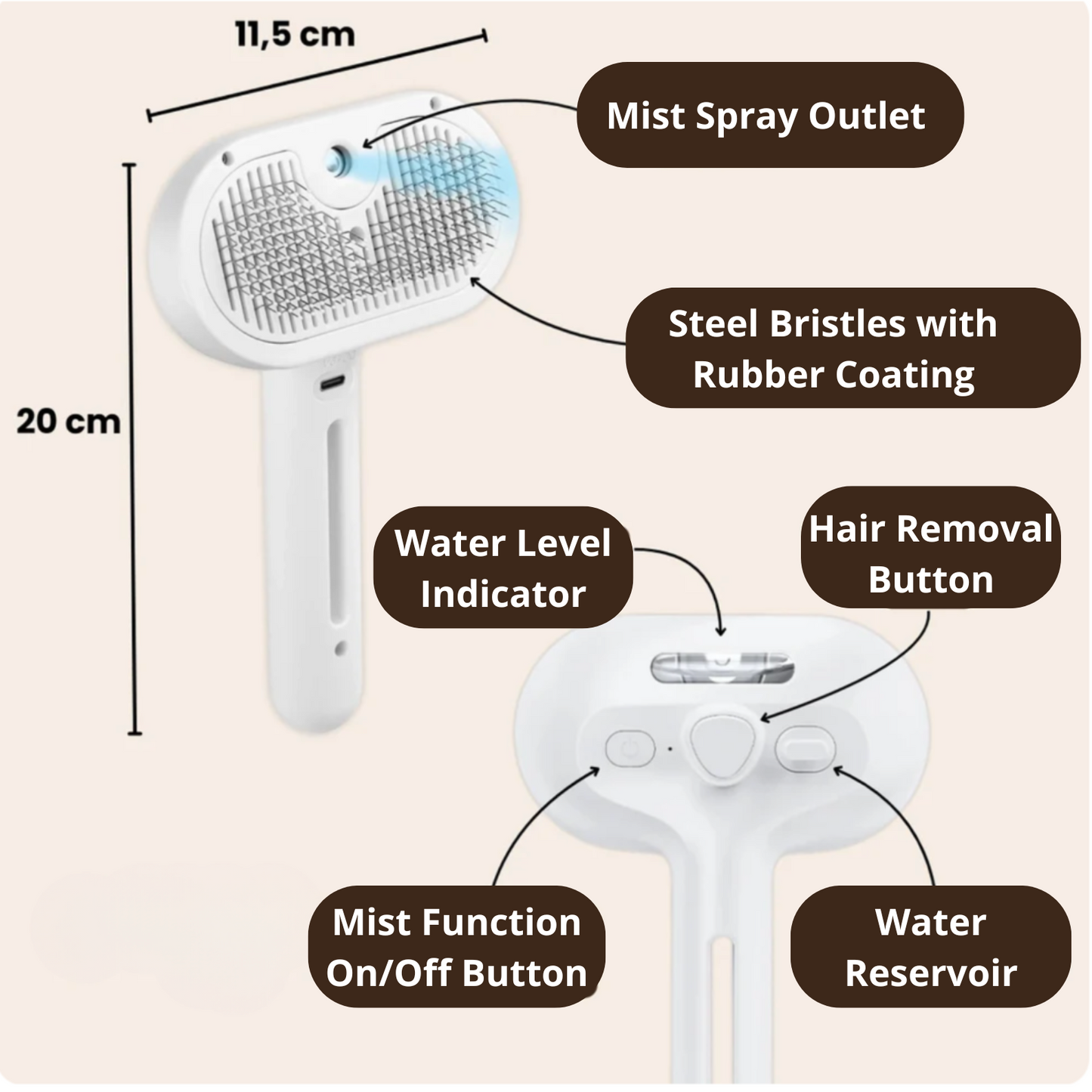 PetGlow- Pet Steam Grooming Brush